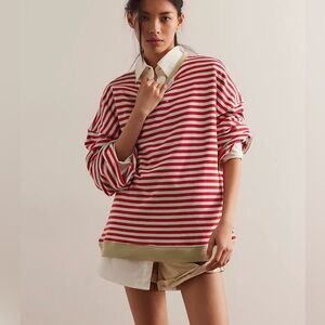 We The Free classic striped crewneck sweatshirt Red and tan sz XS EUC